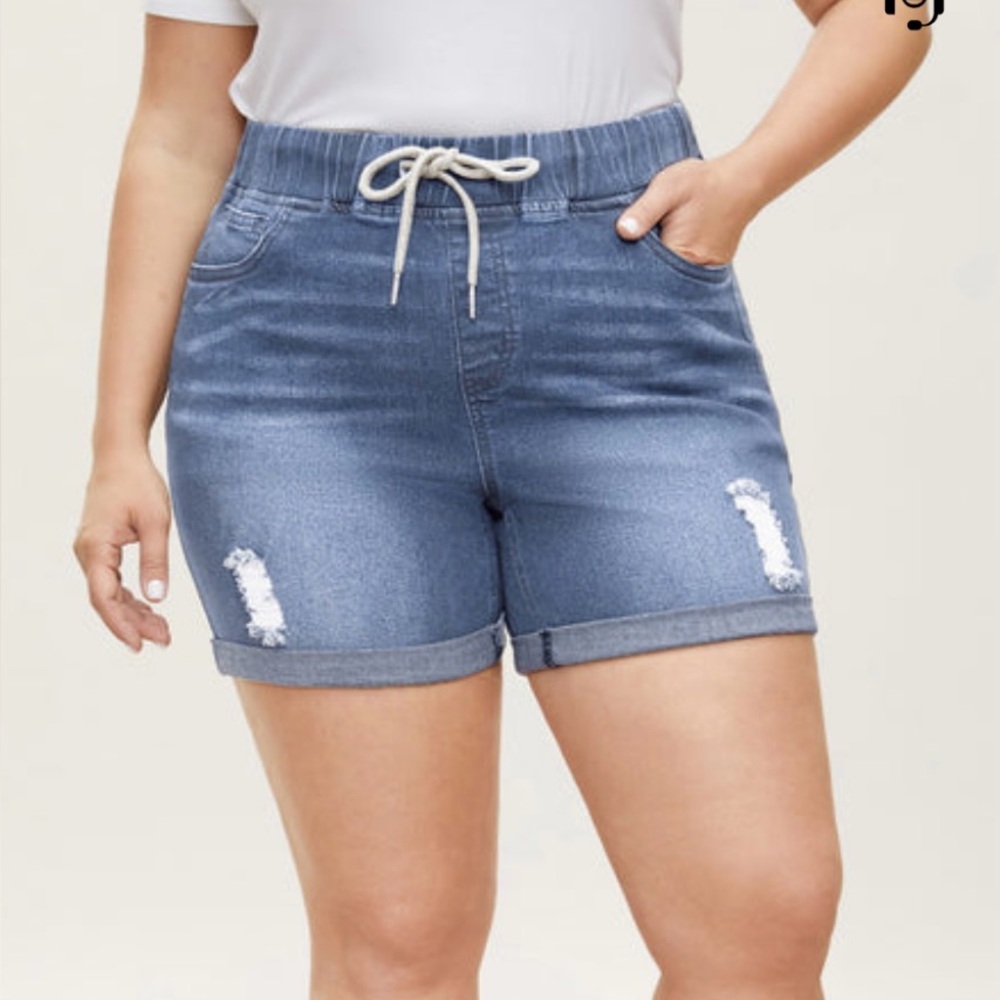 BloomChic Light Blue Jean Shorts with Drawstring